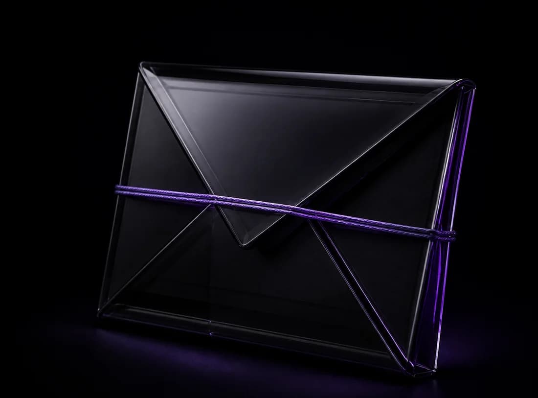 Sealed black glass envelope, Livara Chat artwork