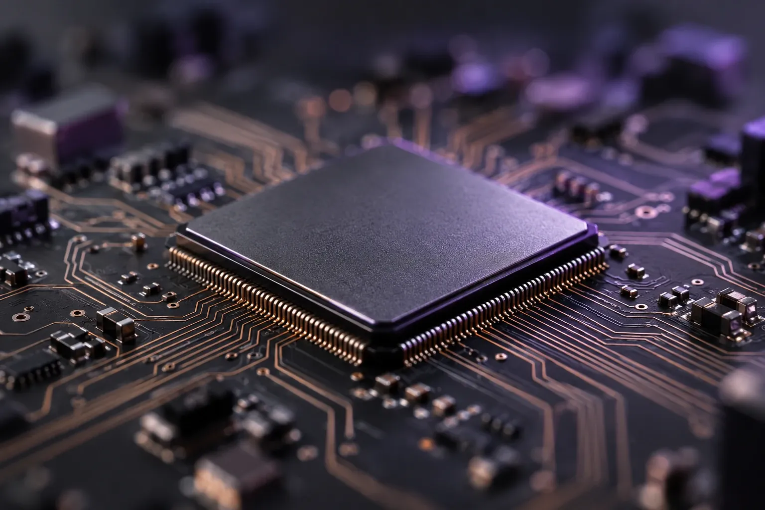 Macro view of a microprocessor and circuit board